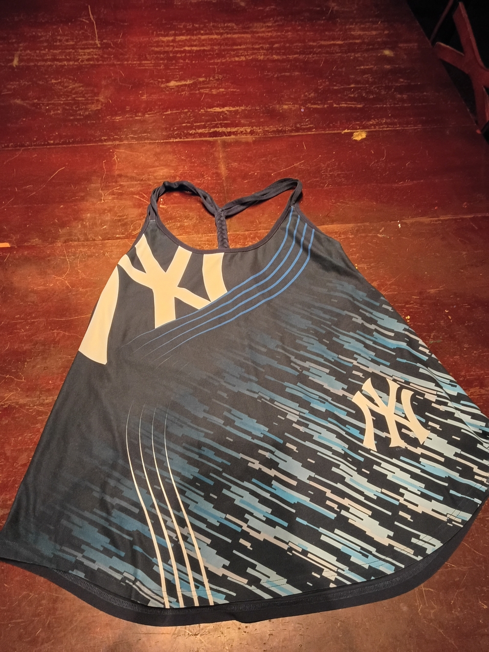 NY Collection Navy Blue Athletic Tank with Light Blue & Cream Graphics